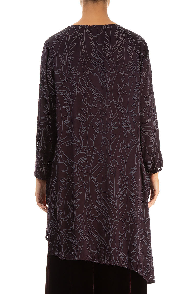 Asymmetrical Vintage Violet Devoré Feather Silk Tunic 2