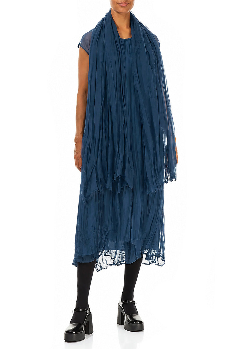 Azure Crumpled Silk Chiffon Scarf