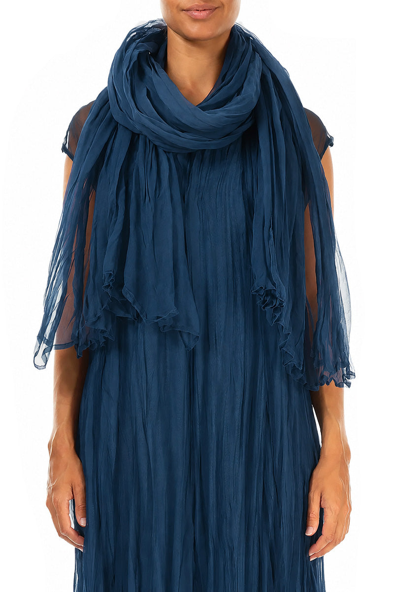 Azure Crumpled Silk Chiffon Scarf