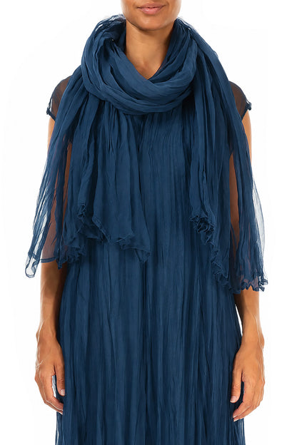 Azure Crumpled Silk Chiffon Scarf