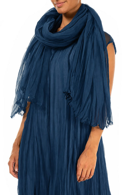 Azure Crumpled Silk Chiffon Scarf