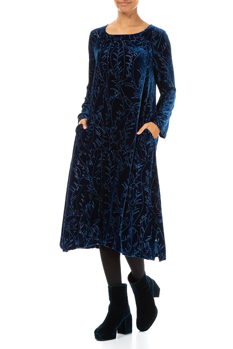 Azure Devoré Feather Silk Velvet Dress