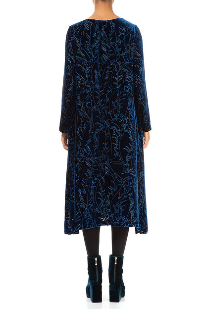 Azure Devoré Feather Silk Velvet Dress