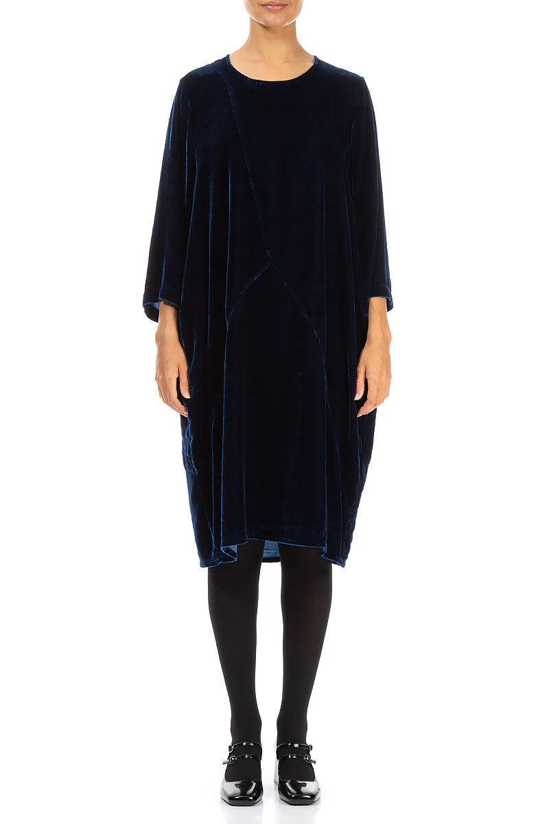 Azure Silk Velvet Midi Dress