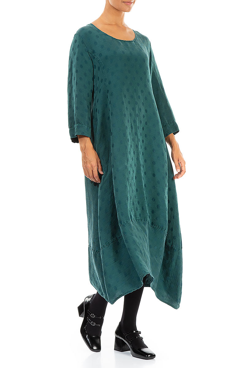 Back Buttons Emerald Silk Linen Dress