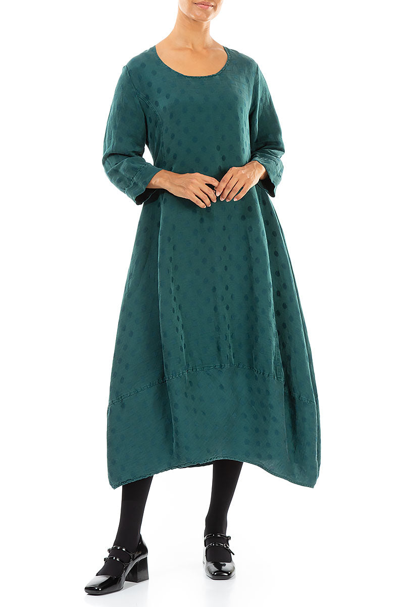 Back Buttons Emerald Silk Linen Dress