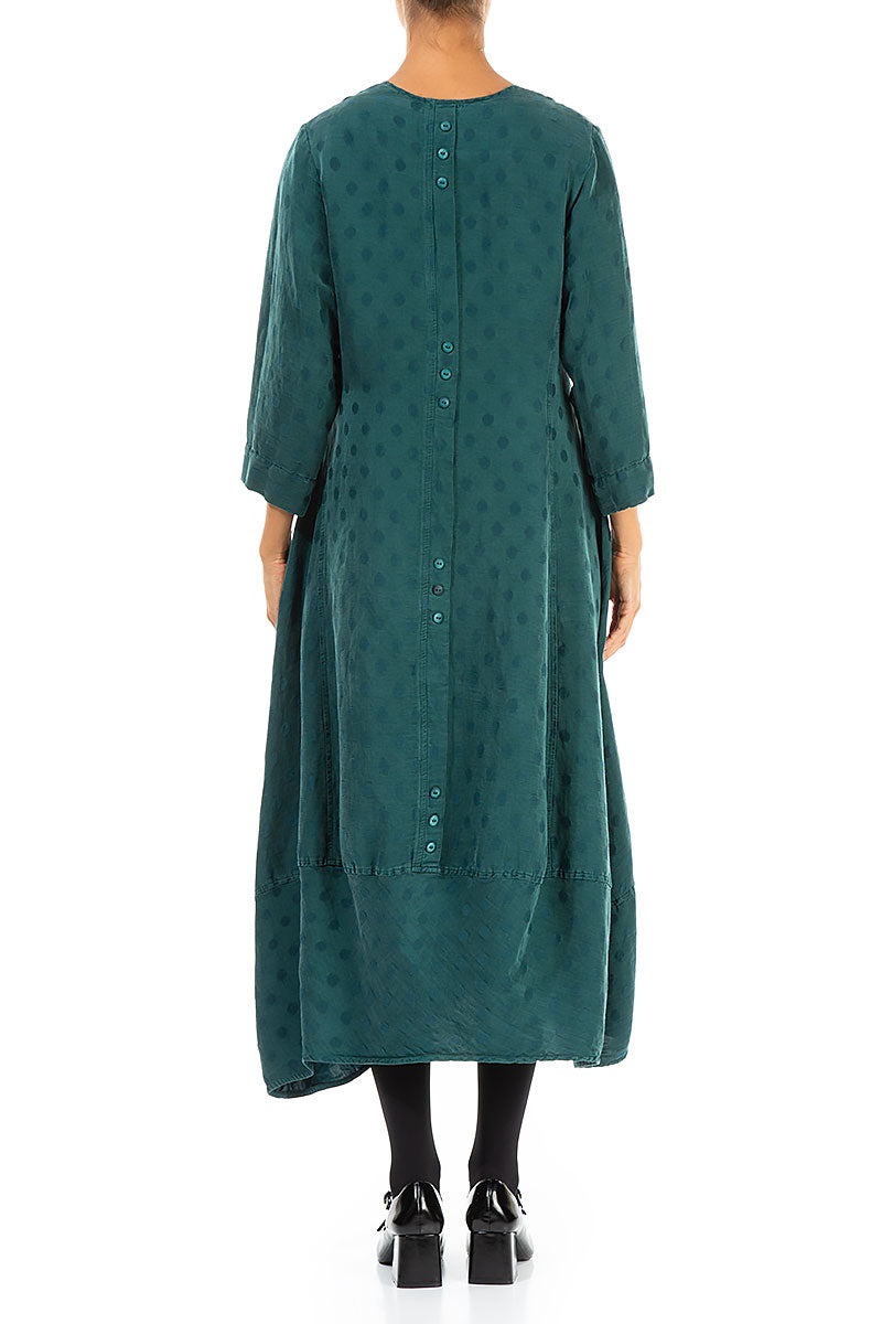 Back Buttons Emerald Silk Linen Dress