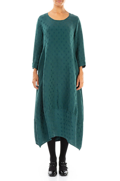 Back Buttons Emerald Silk Linen Dress