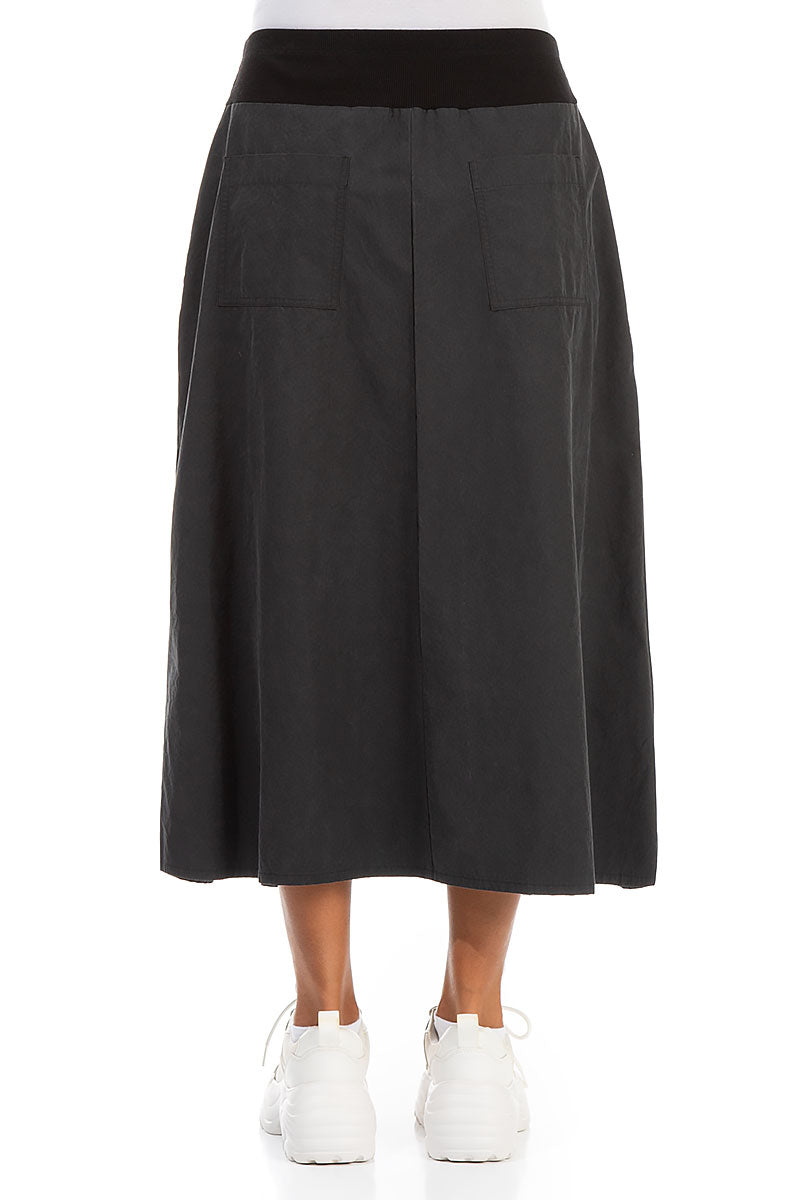 Back Pockets Black Cotton Skirt