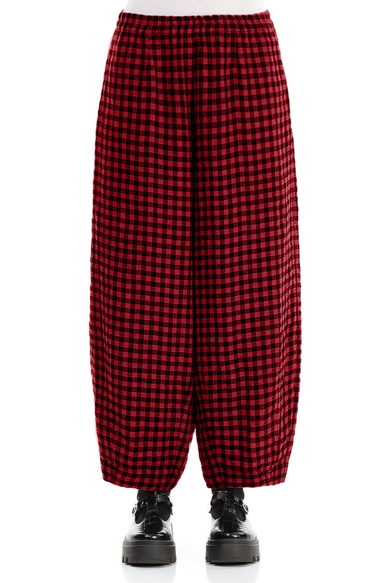 Back Pockets Red Check Linen Trousers 1