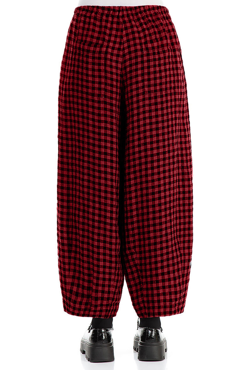 Back Pockets Red Check Linen Trousers 2