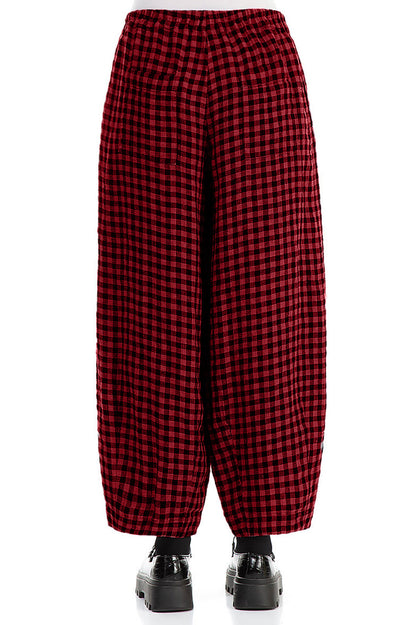 Back Pockets Red Check Linen Trousers 2