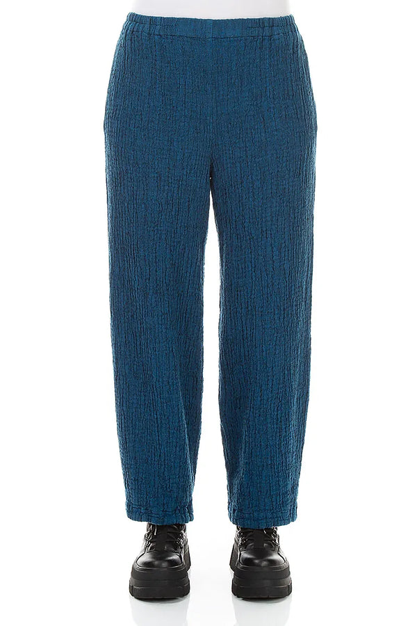 Back Pockets Cobalt Blue Textured Linen Trousers 1