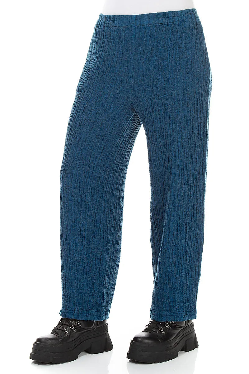 Back Pockets Cobalt Blue Textured Linen Trousers 3