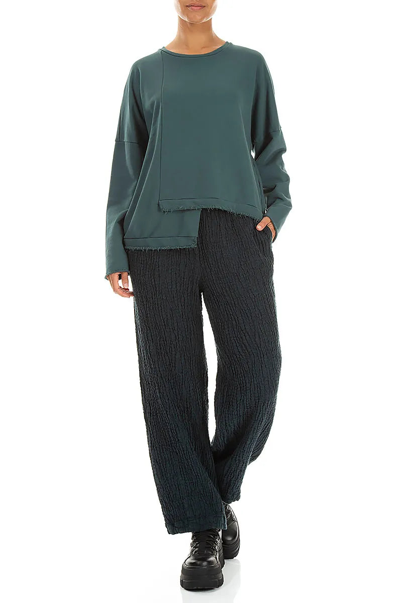 Back Pockets Deep Turquoise Textured Linen Trousers 4