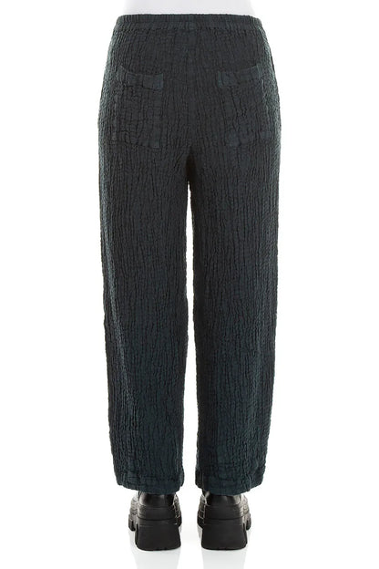 Back Pockets Deep Turquoise Textured Linen Trousers