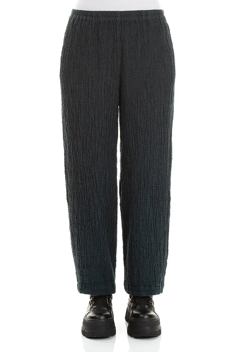 Back Pockets Deep Turquoise Textured Linen Trousers