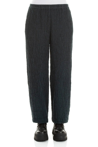 Back Pockets Deep Turquoise Textured Linen Trousers