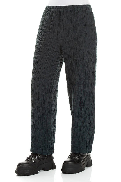Back Pockets Deep Turquoise Textured Linen Trousers