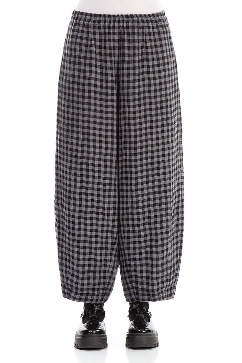 Back Pockets Grey Check Linen Trousers