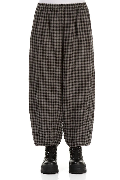 Back Pockets Grey Check Linen Trousers 1