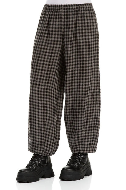 Back Pockets Grey Check Linen Trousers 3