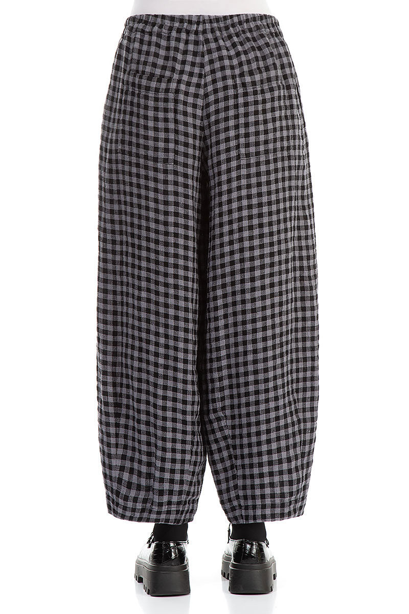 Back Pockets Grey Check Linen Trousers