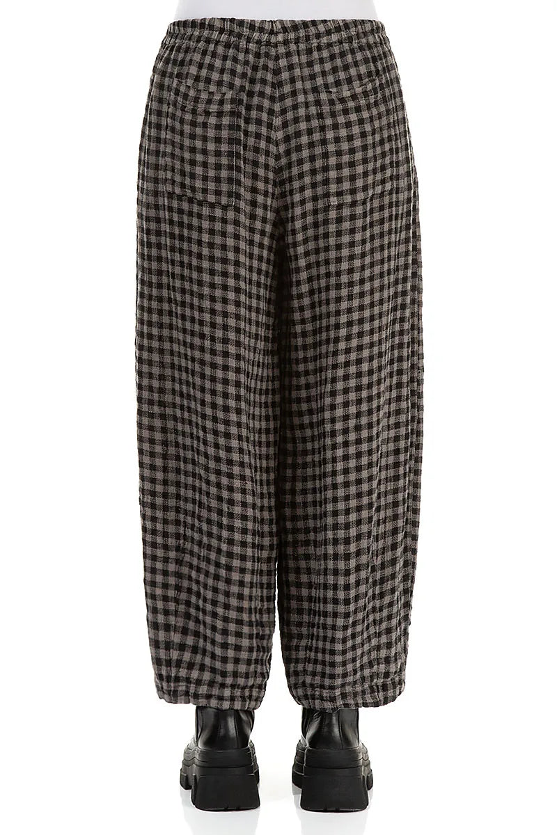 Back Pockets Grey Check Linen Trousers 2