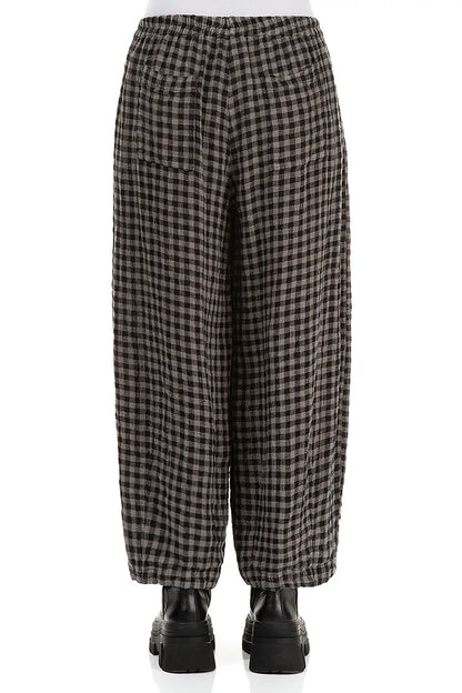 Back Pockets Grey Check Linen Trousers 2