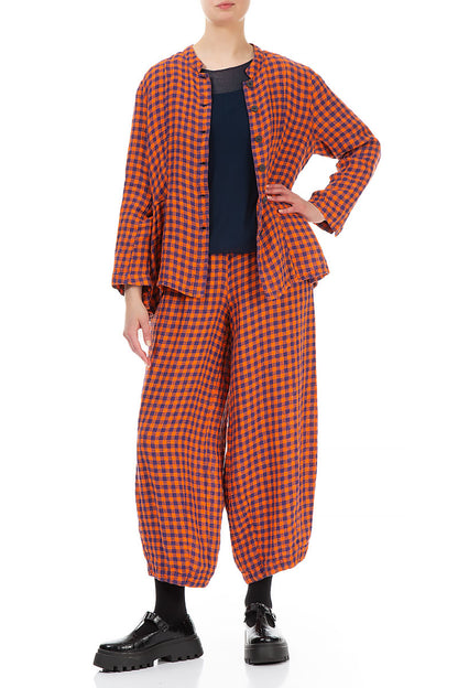 Back Pockets Orange Check Linen Trousers