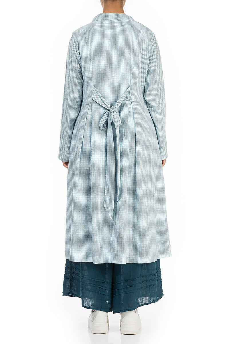Back Tie Blue Check Linen Jacket 2