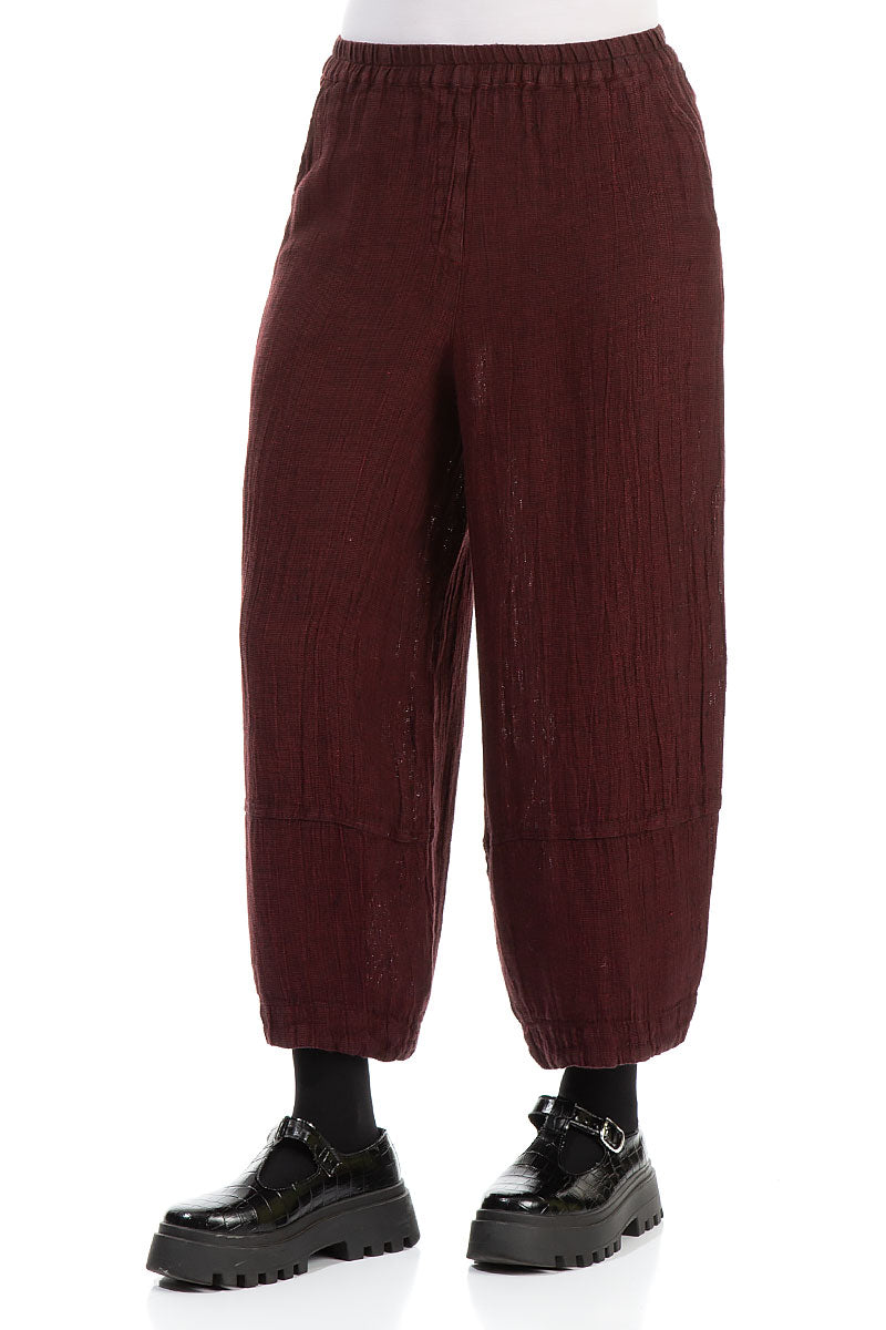 Back pockets Dark Red Mélange Linen Trousers