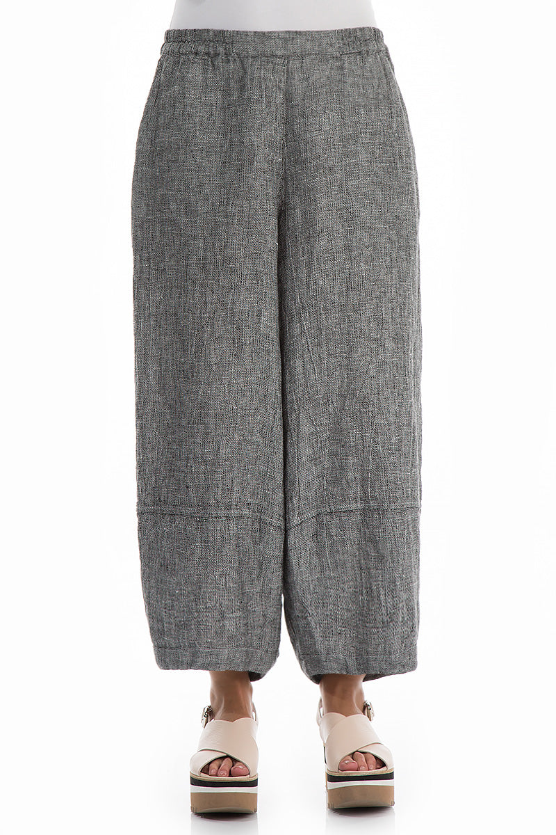 Back pockets Grey Mélange Linen Trousers