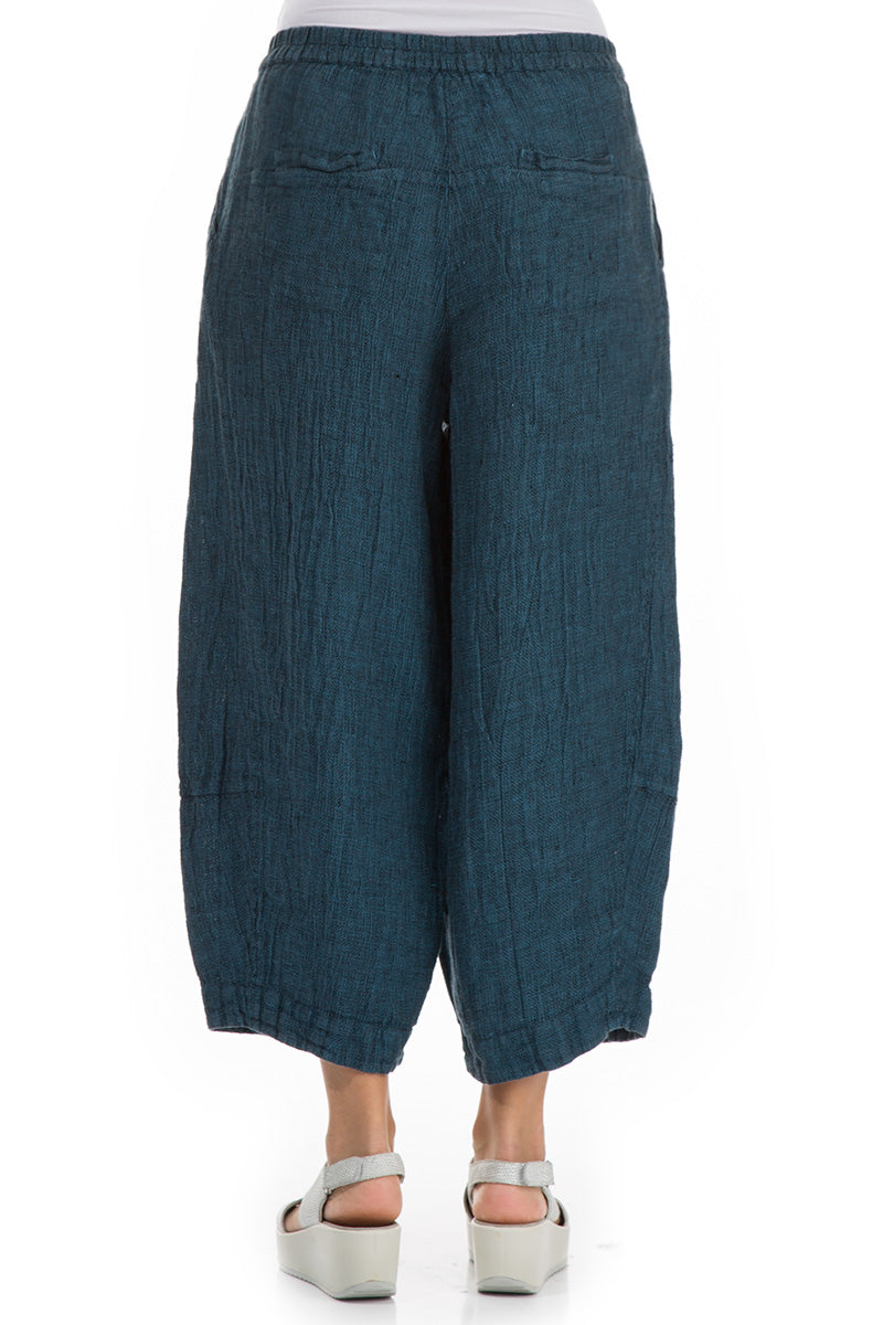 Back pockets Ocean Blue Mélange Linen Trousers