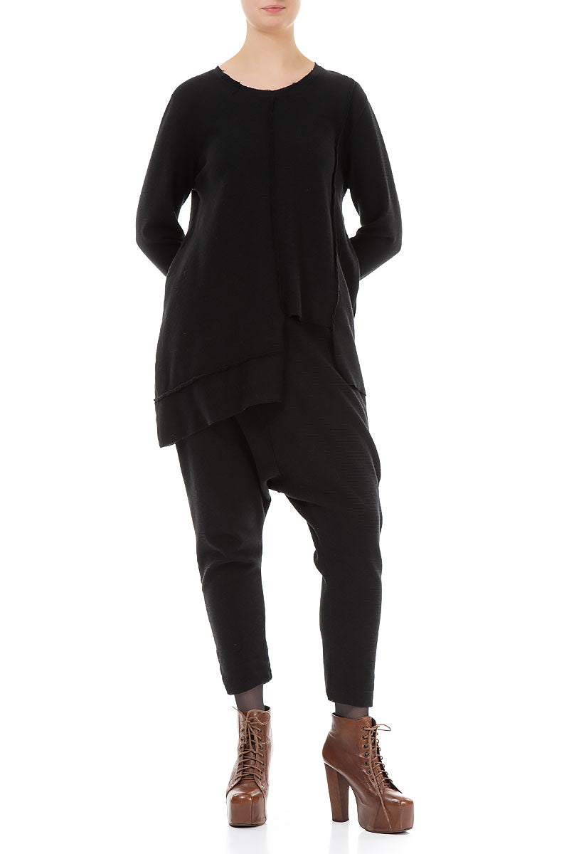 Baggy Black Rib Cotton Wool Trousers