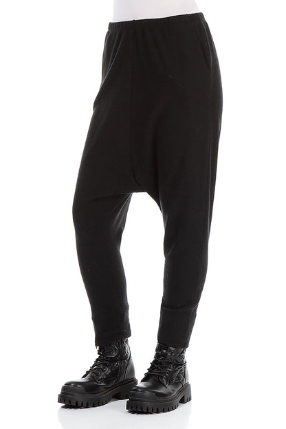 Baggy Black Rib Cotton Wool Trousers