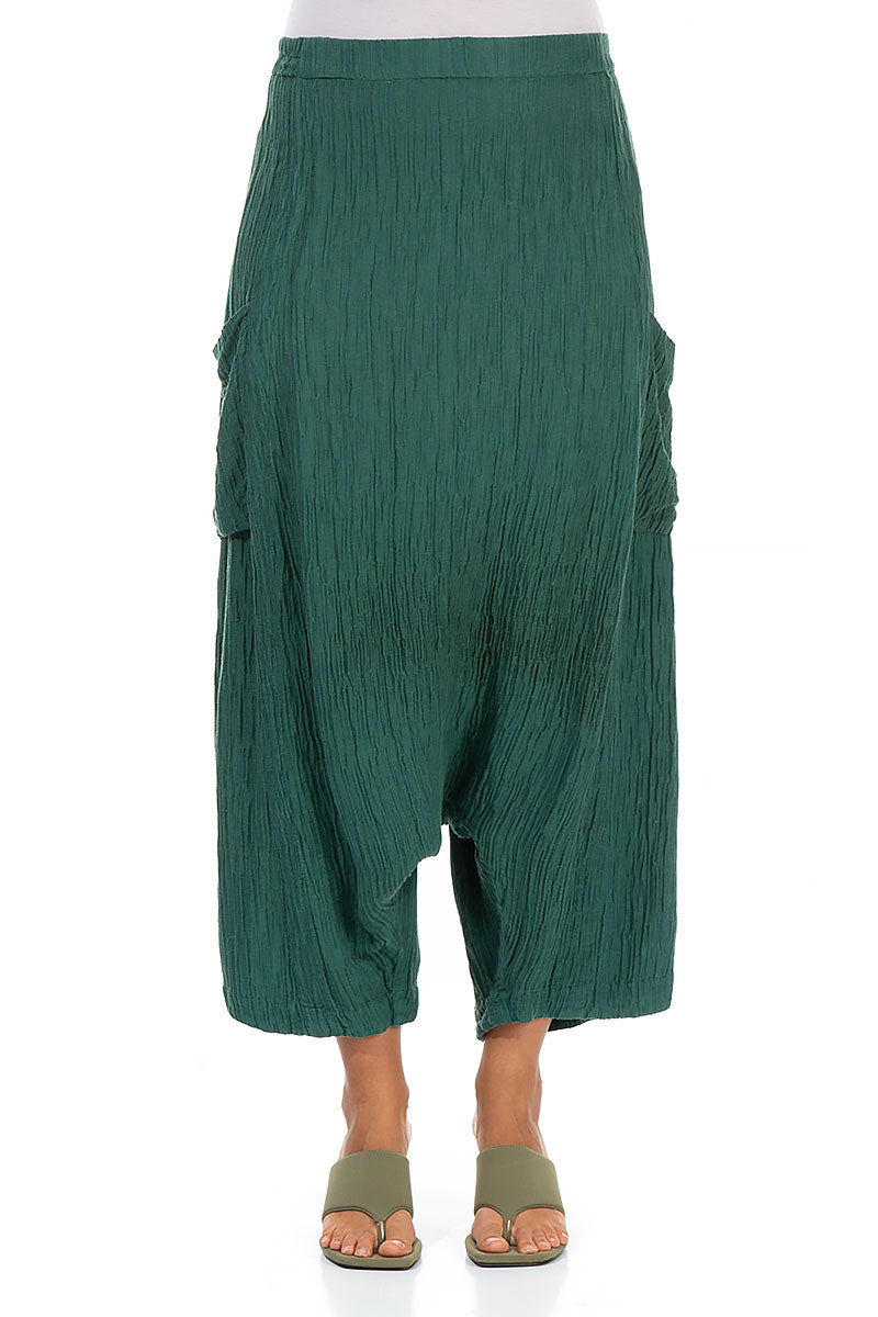 Baggy Crinkled Green Silk Trousers