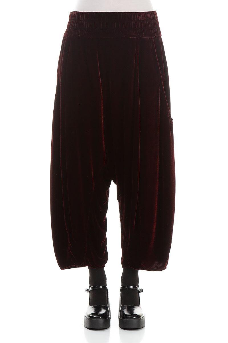 Baggy Loose Burgundy Silk Velvet Trousers