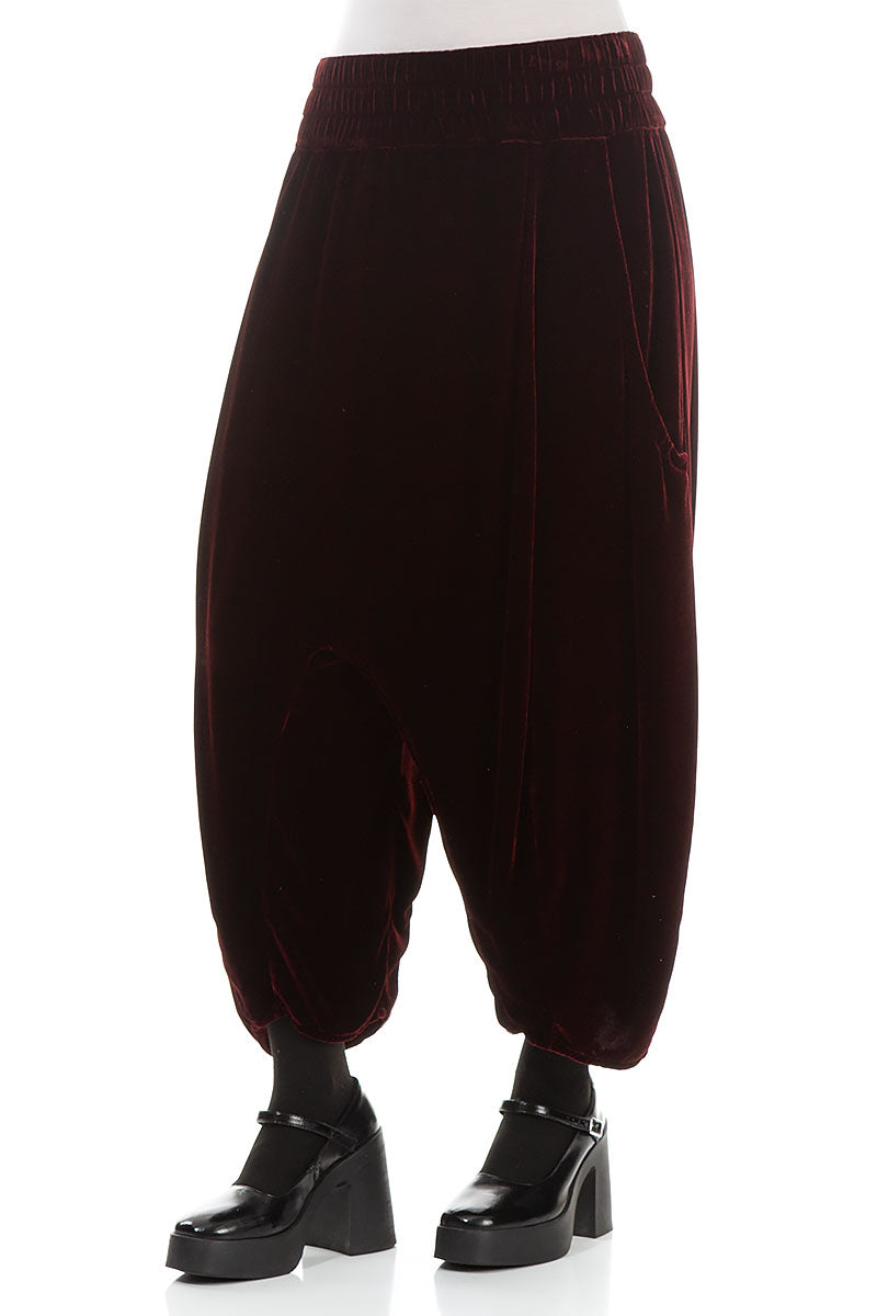 Baggy Loose Burgundy Silk Velvet Trousers