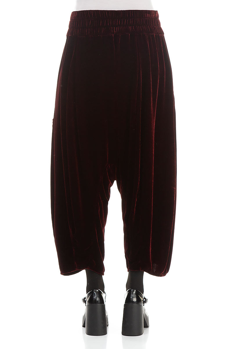 Baggy Loose Burgundy Silk Velvet Trousers