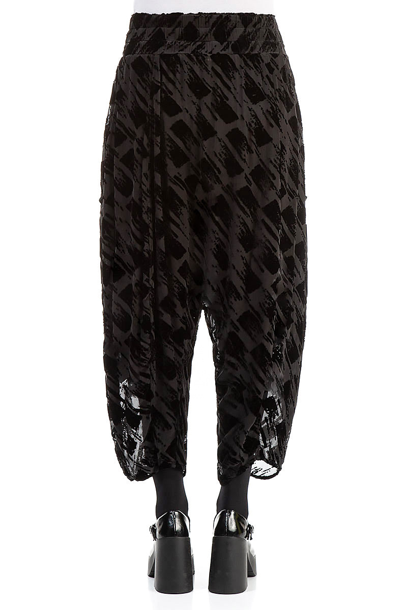 Baggy Loose Devoré Brush Black Silk Velvet Trousers