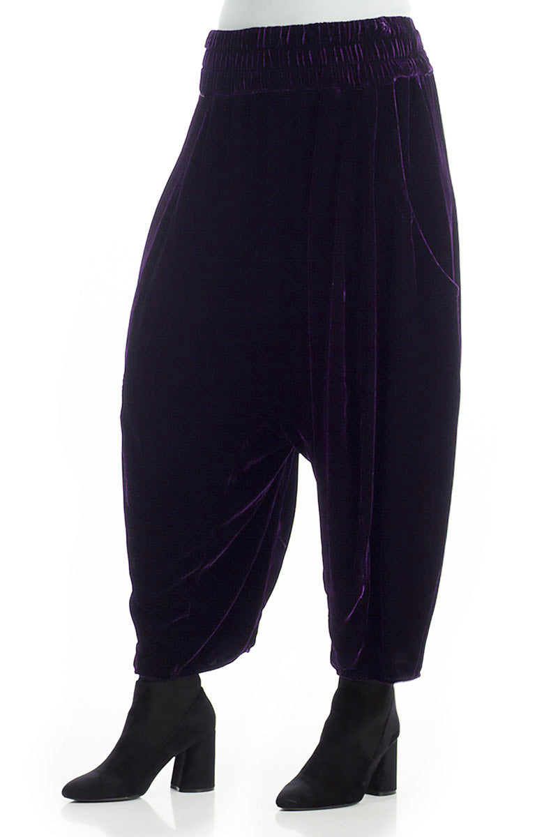 Baggy Loose Royal Purple Silk Velvet Trousers 3