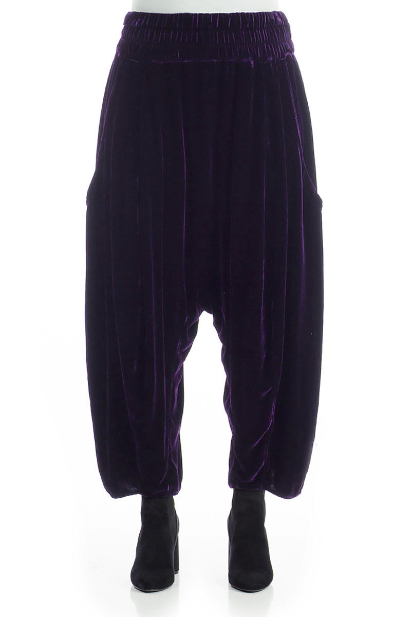 Baggy Loose Royal Purple Silk Velvet Trousers 1