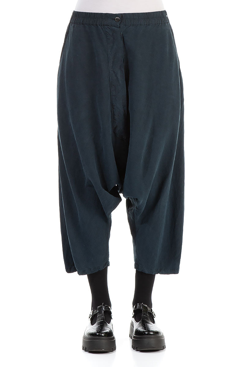 Baggy Navy Silk Linen Trousers