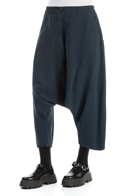 Baggy Navy Silk Linen Trousers