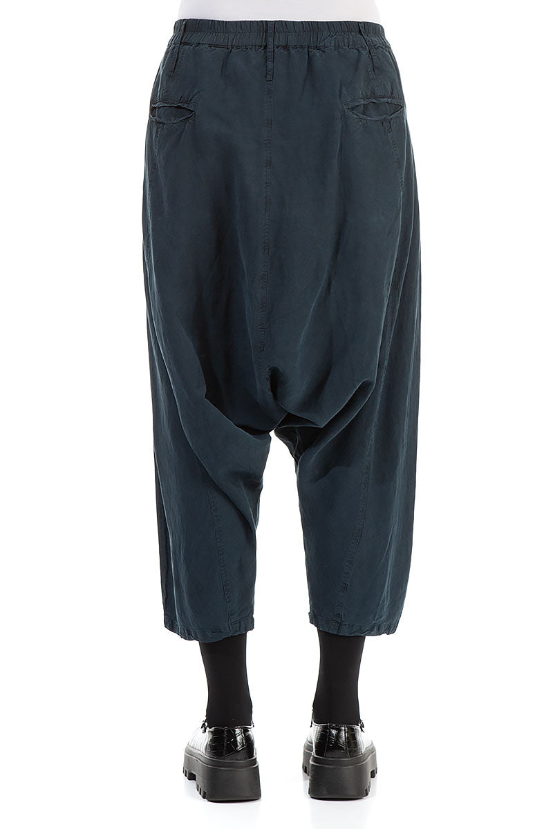 Baggy Navy Silk Linen Trousers