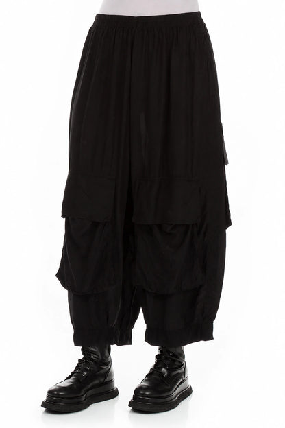 Pantalon en soie et bambou noir avec poches