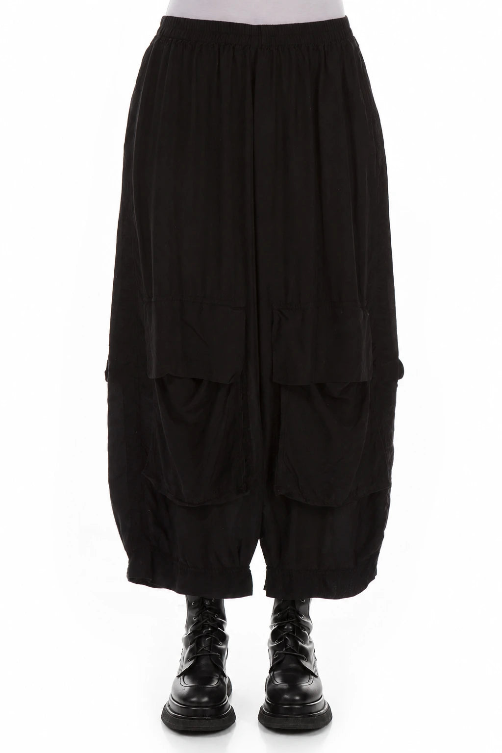 Pantalon en soie et bambou noir avec poches