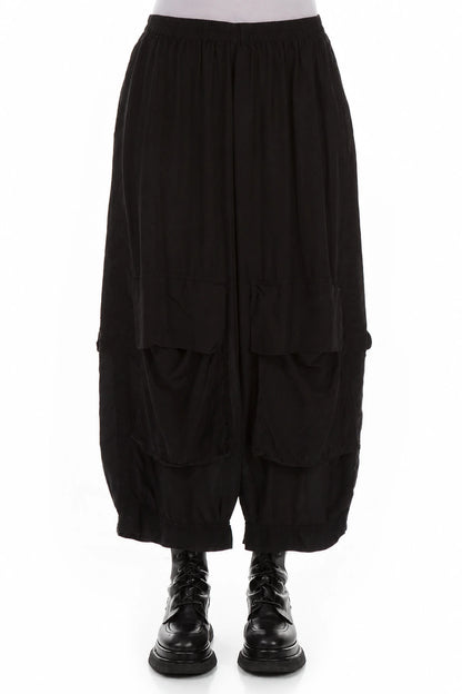 Pantalon en soie et bambou noir avec poches
