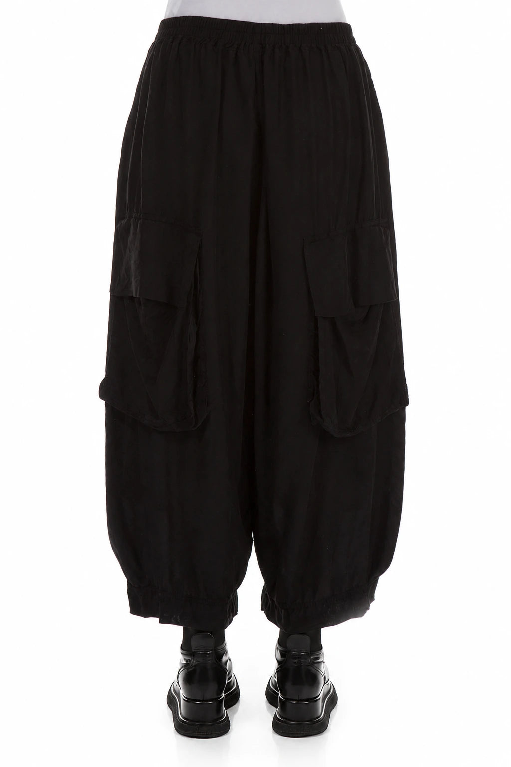 Baggy Pockets Black Silk Bamboo Trousers